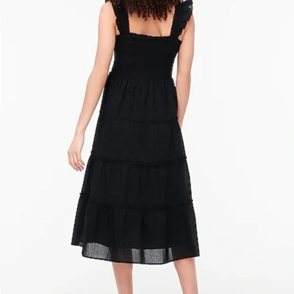 J. Crew Midi Dress Size Medium Black Tiered Smocked Square Neck - Picture 2 of 12